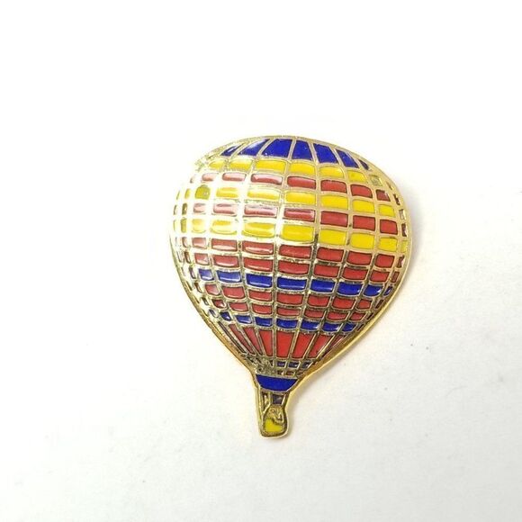 Vintage Hot Air Balloon Lapel Pin, Primary Color Enamel Brooch, Retro Estate - Picture 6 of 6